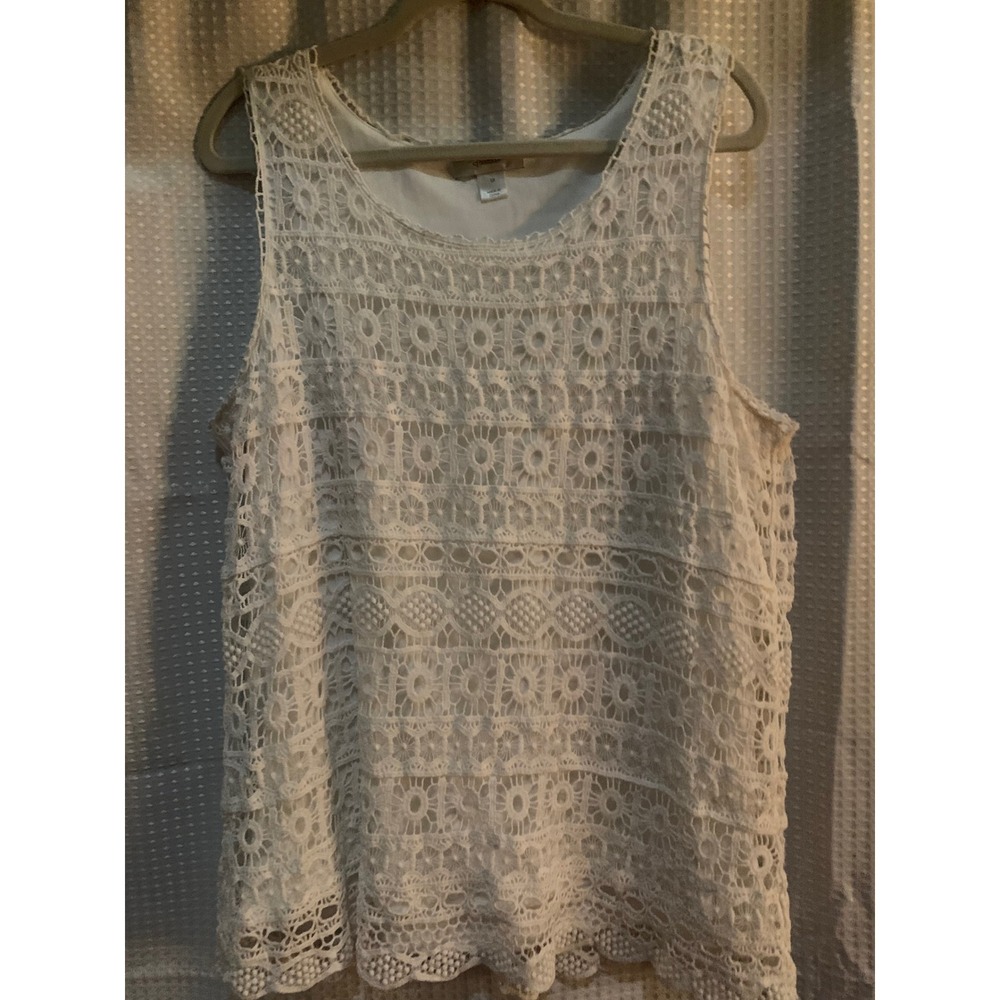 CJ Banks Womens 1x white lacy knit tank top cottagecore Grannycore boho‎